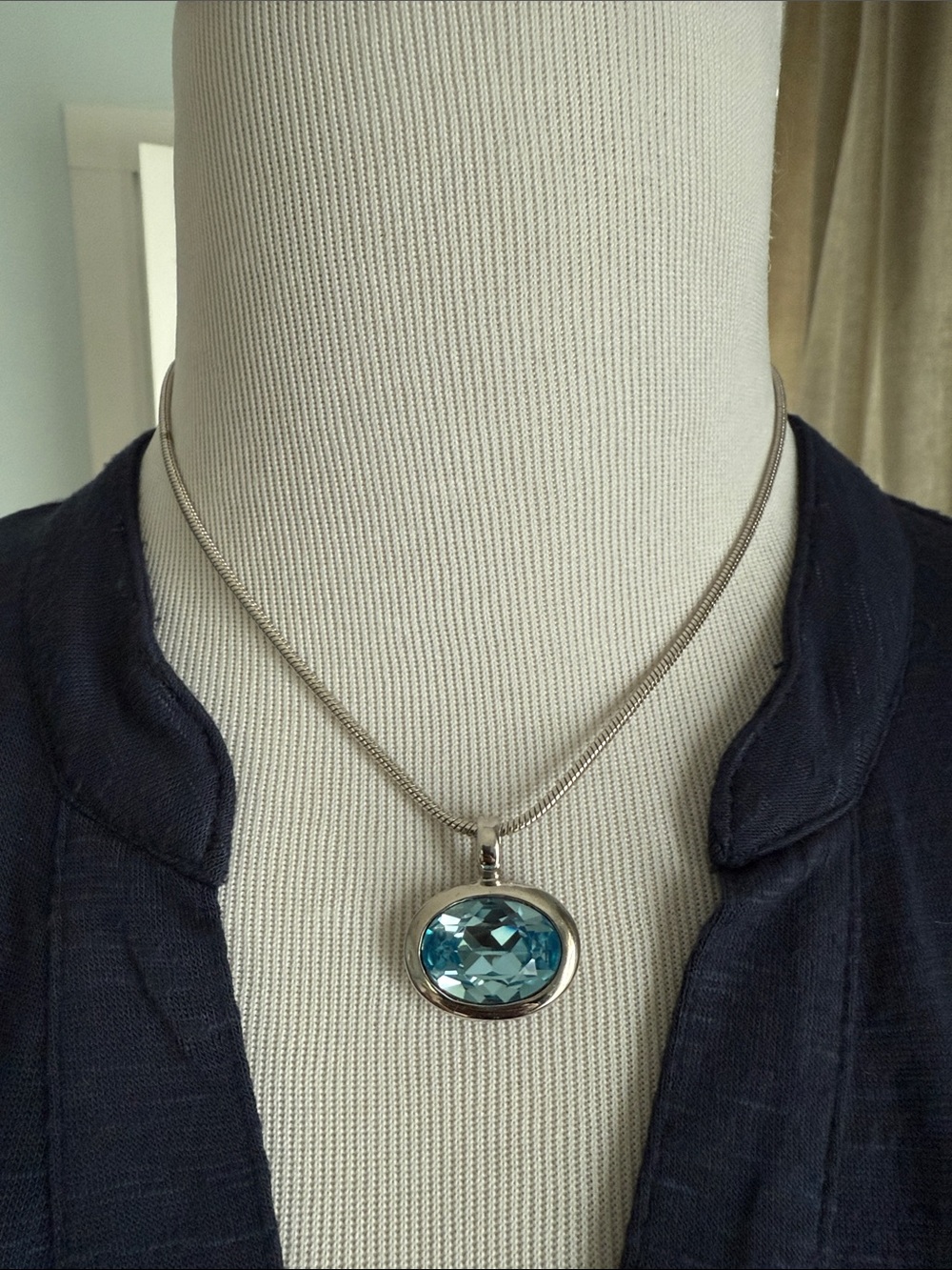 Silver Pendant Necklace with Blue Gemstone